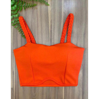 Cropped Top Neoprene Alça Trançado Com Bojo Moda Feminino Oferta