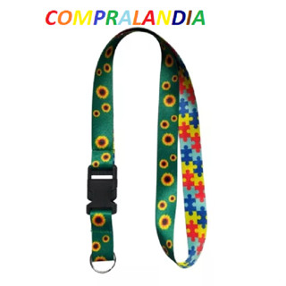 Cordão Pescoço com Engate Rápido para crachá ou documento cordão Girassol Doenças invisíveis Fita de pescoço quebra-cabeça dupla face autista autismo