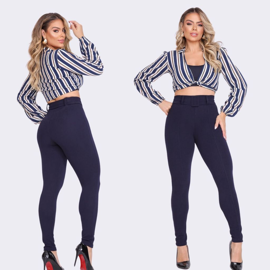 Calça Cinto Estilo Alfaiataria Corte Reto Ajustavel No Corpo