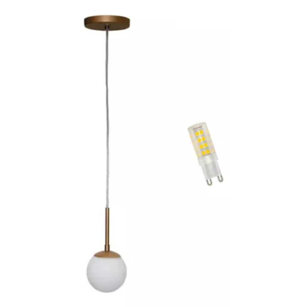 Lustre Pendente Globo 12 Jabuticaba Dourado Fosco C/ Led