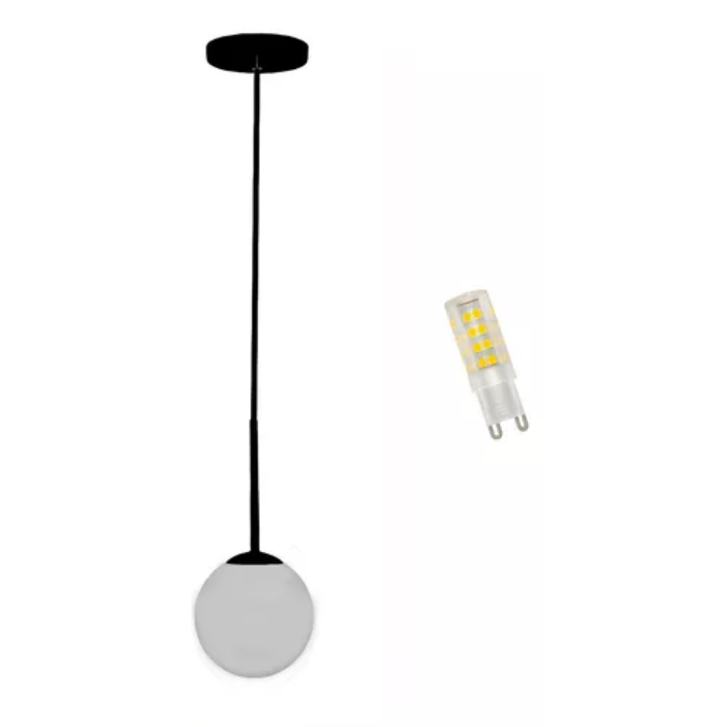 Lustre Pendente Globo 12 Jabuticaba Preto Fosco C/ Led