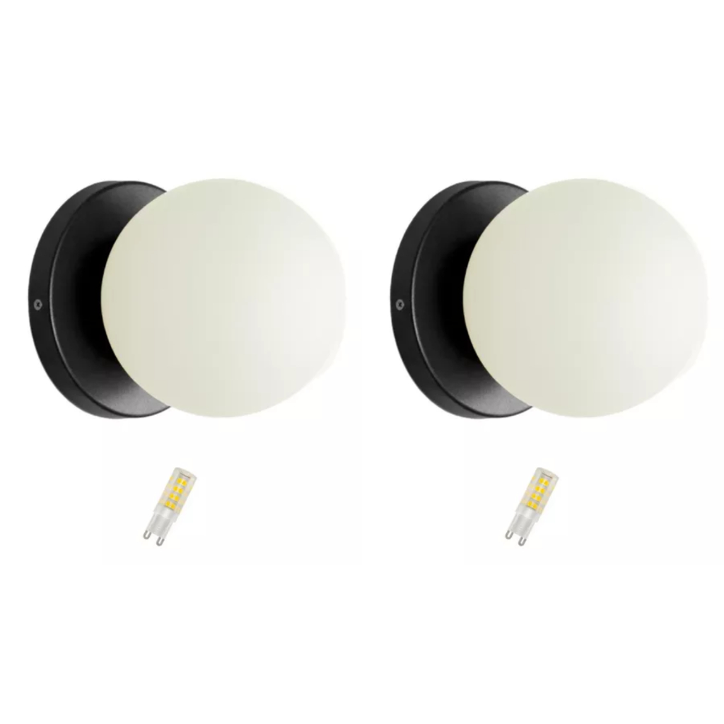 Kit 2 Arandela Slim Globo 10 Jabuticaba Preto Fosco Com Led