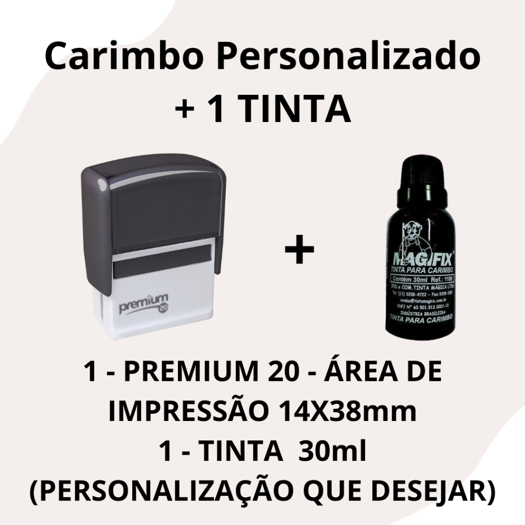 Carimbos Premium 20 Personalizado + 1 Tinta 30ml
