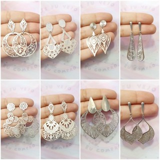 Brinco estilo Boho Chic Hippie aço inox cirúrgico maxi filtro dos sonhos pêndulo meia lua flor