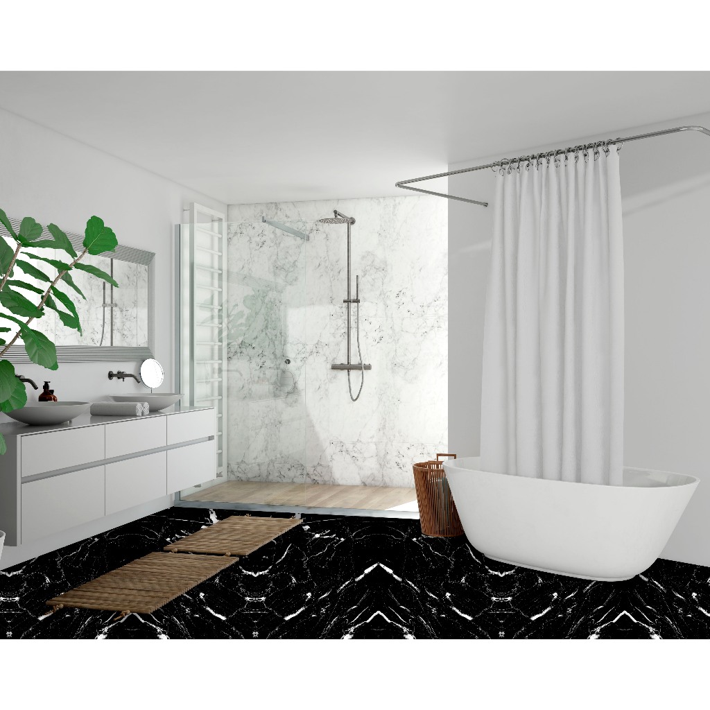 Adesivo Para Piso Lavável Box Banheiro Mármore Preto e Branco em Oferta na Shopee