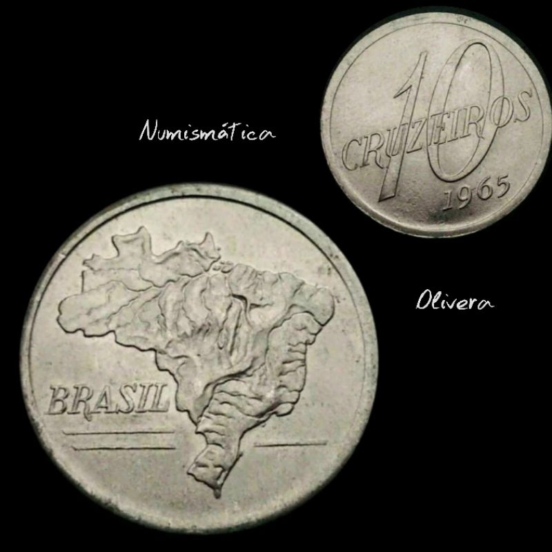 Moeda antiga 10 cruzeiros 1965 - Brasil.