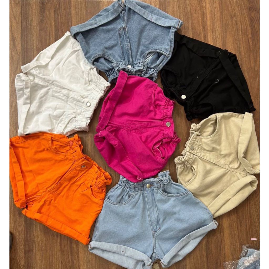 Shorts jeans de cintura elástica em Oferta na Shopee