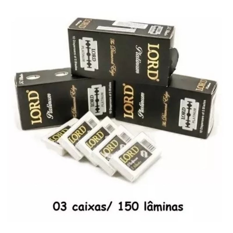 150 Lâminas Lord Preta Diamond Black Platinum (3 Caixas)