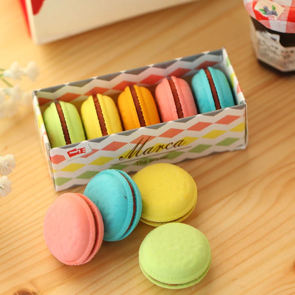 Borracha Fofa Macarons Kawaii Kit C/ 5 Papelaria Divertida Importado Escolar Criativa Correção Apagar Escritório / Papelaria Criativa / Material Escolar / Itens de Escritório / Papelaria Fofa / Escrita Inteligente / Volta às aulas