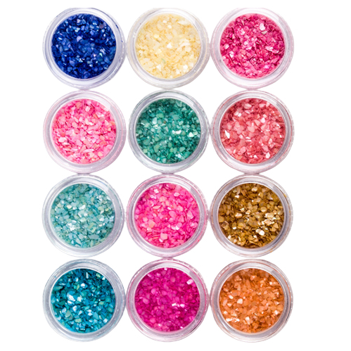 Kit 12x Madre Pérolas Encapsulamento Unhas Cores Diversas gliter flocado flor seca