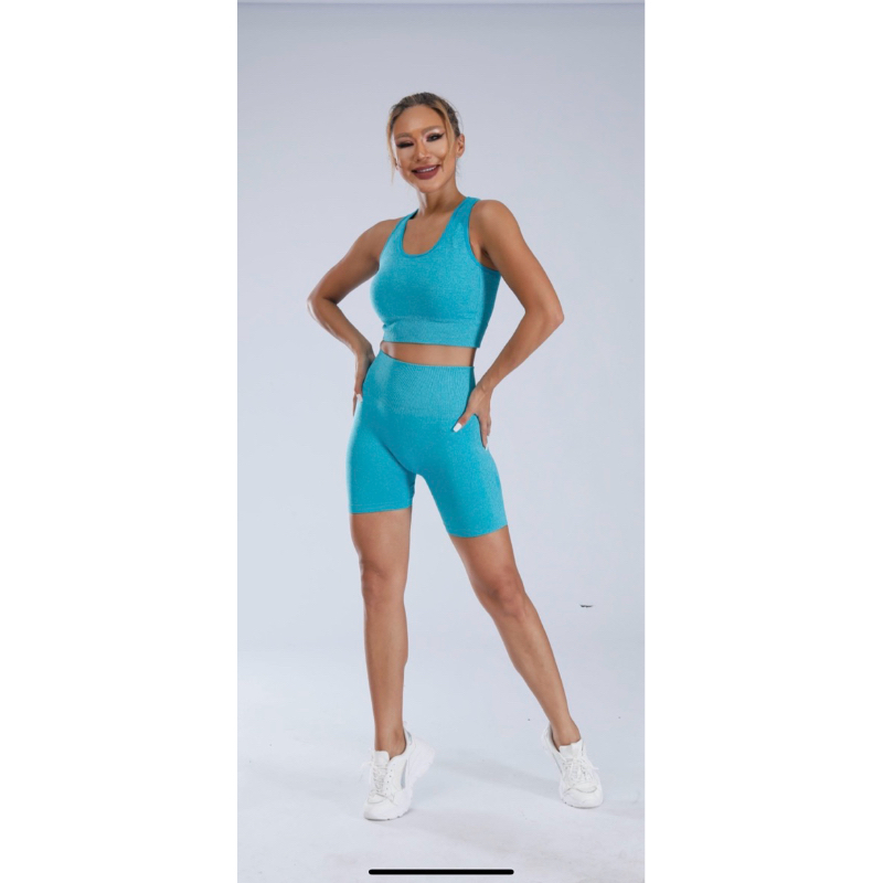 2 Peças Conjuntos Academia Fitness Feminino Leggings Top Bra Shorts Levanta Bumbum