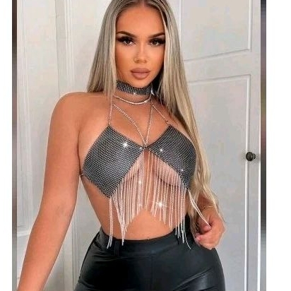 Cropped Alcinha Strass GLITTER BRILHO MODINHA Pedraria Corrente Brilho Moda Feminina Fim de ano natal ano novo reveillon modinha blogueira verão costa nua