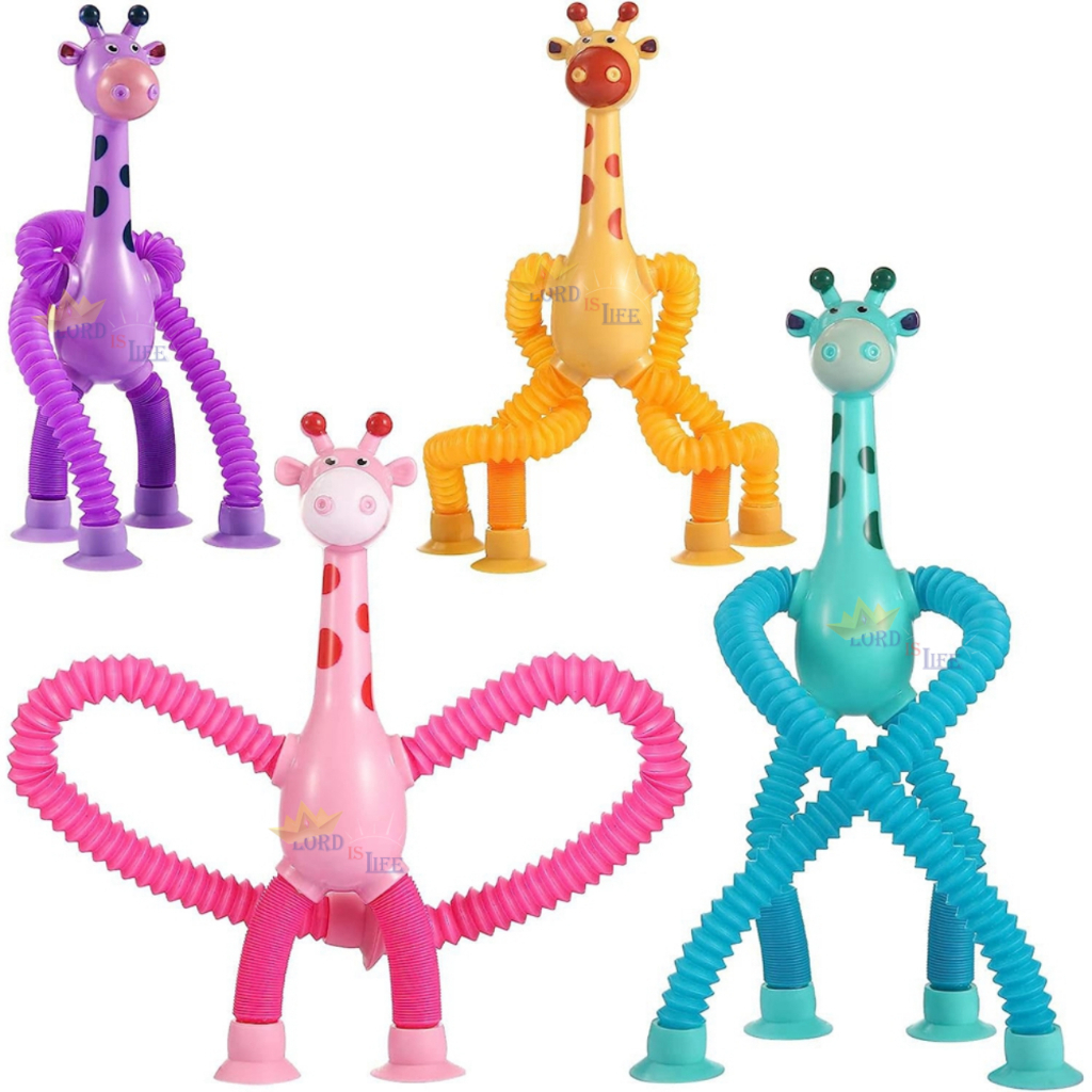 Tubo Esticado Girafa Brinquedo com Ventosa Led Sensorial Infantil em Oferta na Shopee