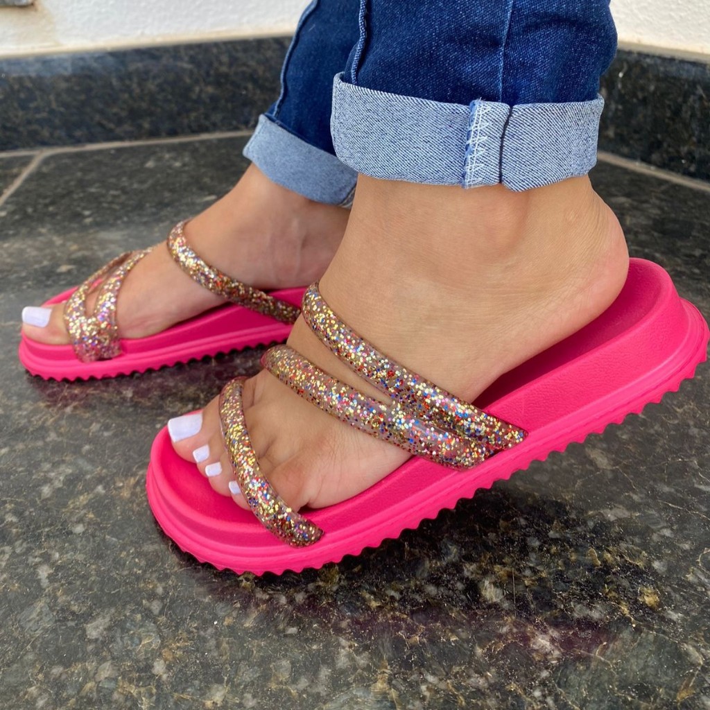 Sandália Papete Feminina Birken Tiras Coloridas