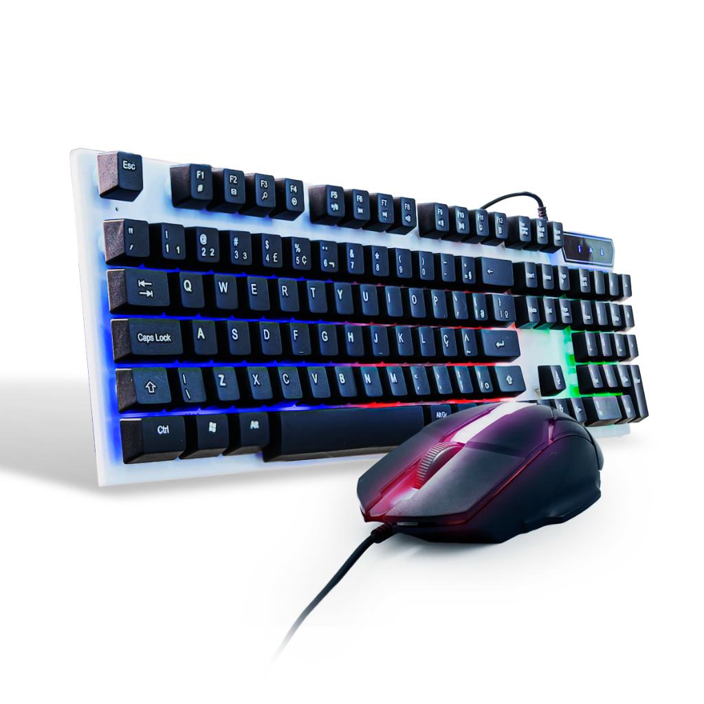 Kit Teclado e Mouse Gamer Com Led Rgb Teclas de Atalho Multimídia ABNT2