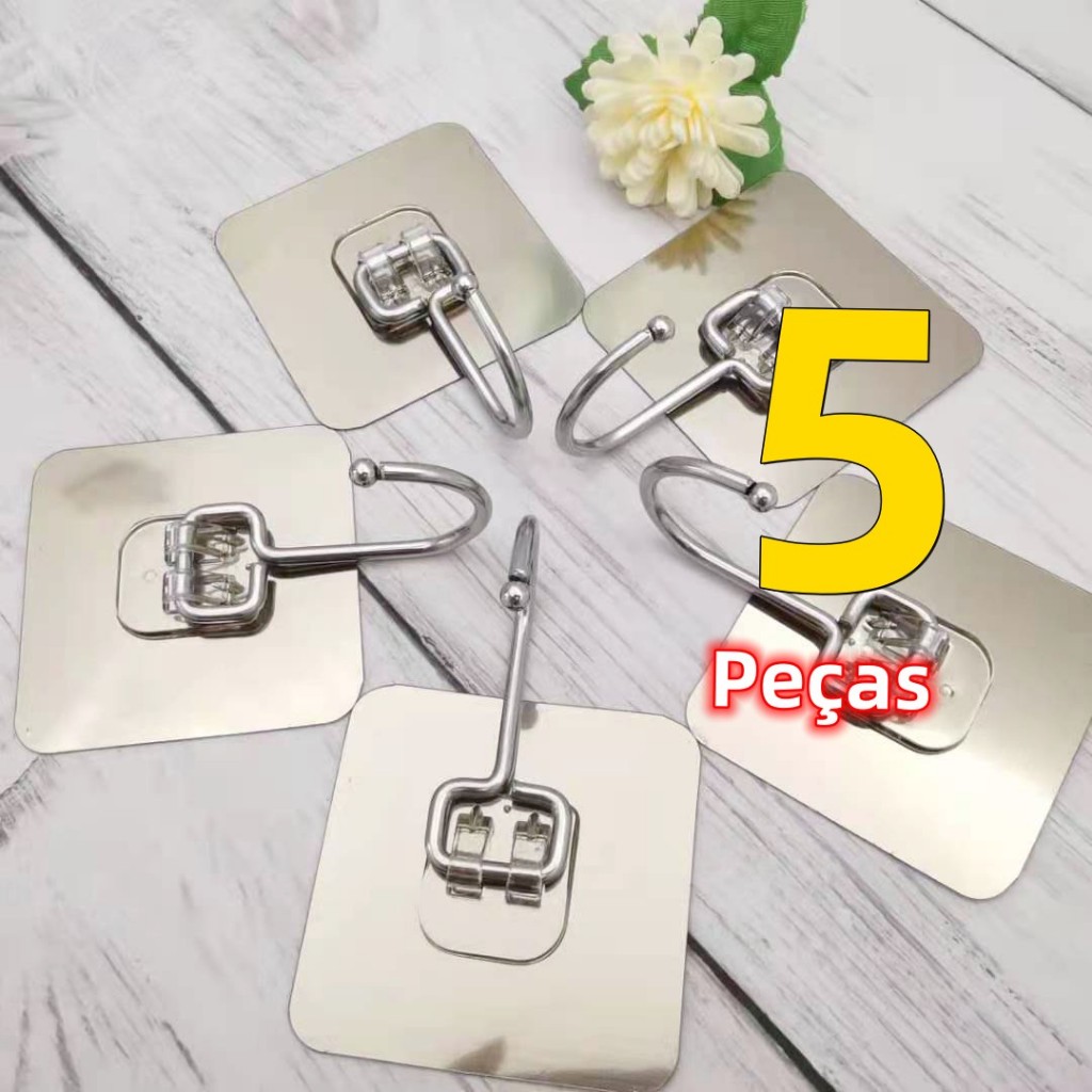 5 Peças Gancho Adesivo, Parede Multifuncional Autocolante Casa Cozinha Quarto Banheiro Organizado em Oferta na Shopee