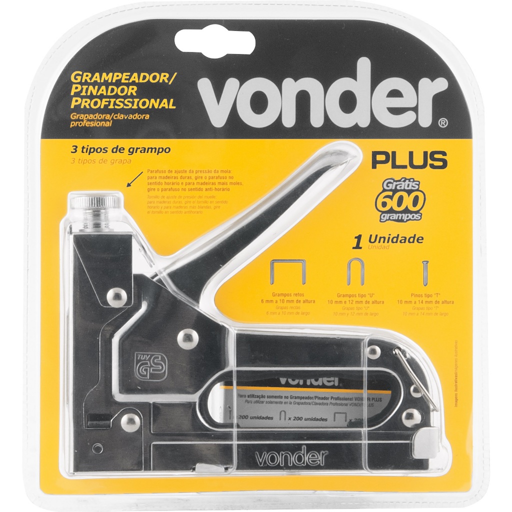 Grampeador pinador manual com 600 grampos para tapeçaria estofado móveis profissional - Vonder