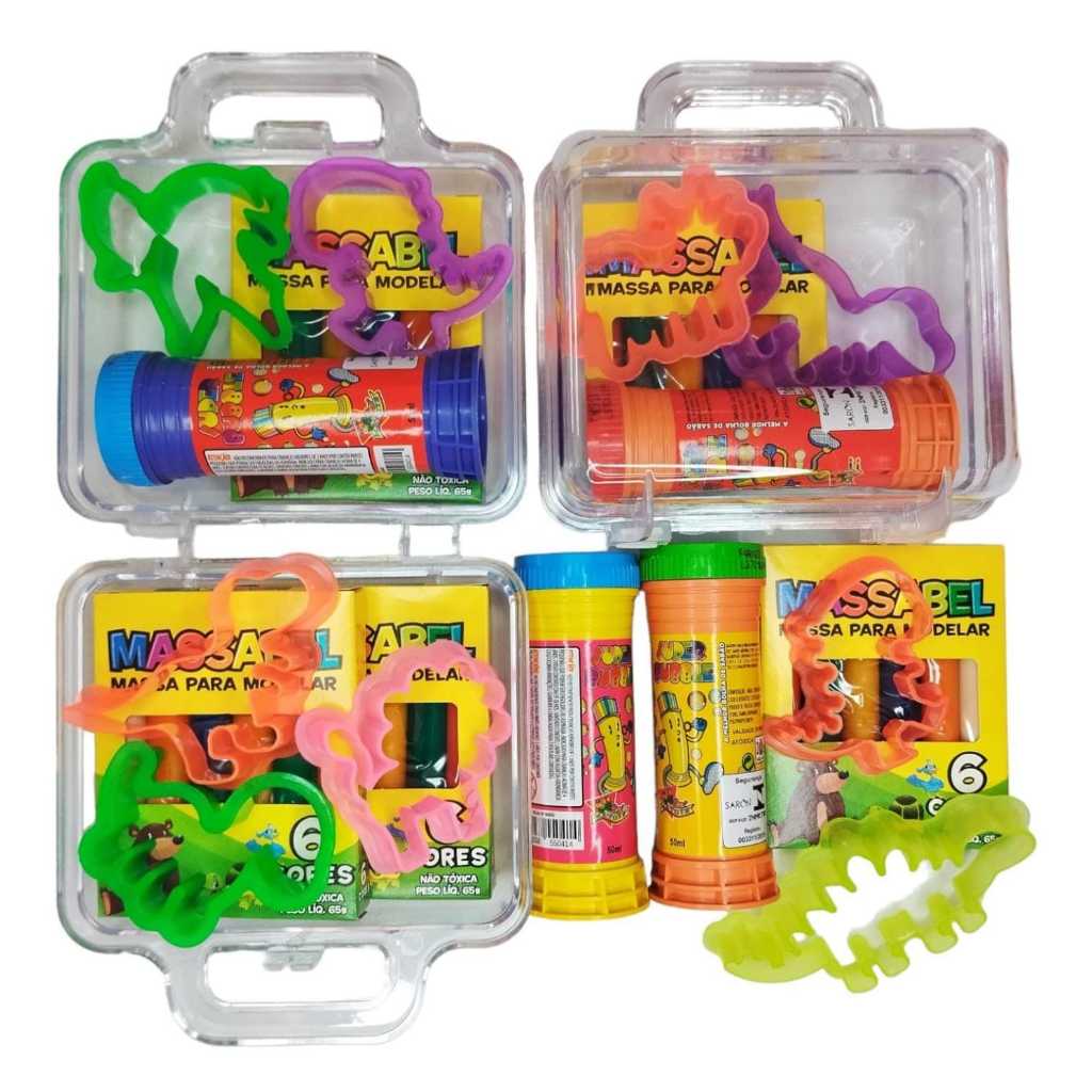 35 Maleta Acrilica + 35 Bolha De Sabao + 35 Cortadores Molde +35 Massinha Modelar Kit Lembrancinha em Oferta na Shopee