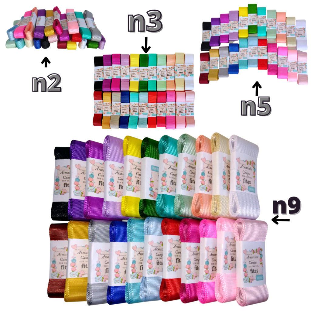 Kit fitas gorgorão 22 cores tamanhos (n2,n3,n5,n9) (menorpreço)