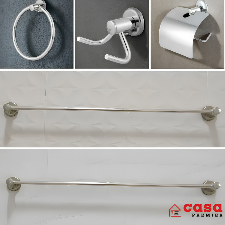 Kit Stander Para Banheiro 5 Peças Alumínio Com 2 Porta Toalha Banho Cromado