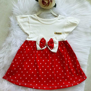 Vestido Bebê Malha Poá Laço Duplo com Strass Princesa Roupa De Bebê