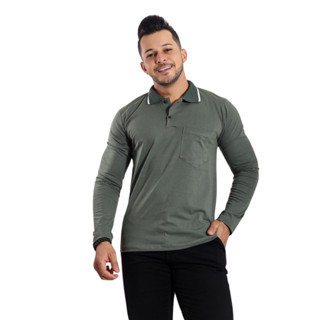 Camisa Camiseta Gola Polo Manga Longa Algodão Estilo Casual