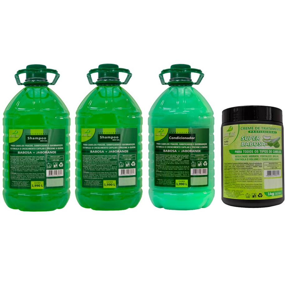 kit 2 Shampoo + 1 Cond 1,990L+ 1Creme 1Kg Babosa Jaborandi -ESTIMULA O CRESCIMENTO E PREVINE A QUEDA