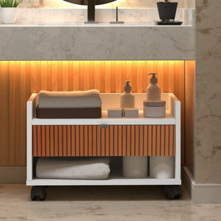 Gabinete Prisma para Banheiro Com 1 Gaveta 1 Nicho E Rodízios moderno branco/ripado oferta em Oferta na Shopee