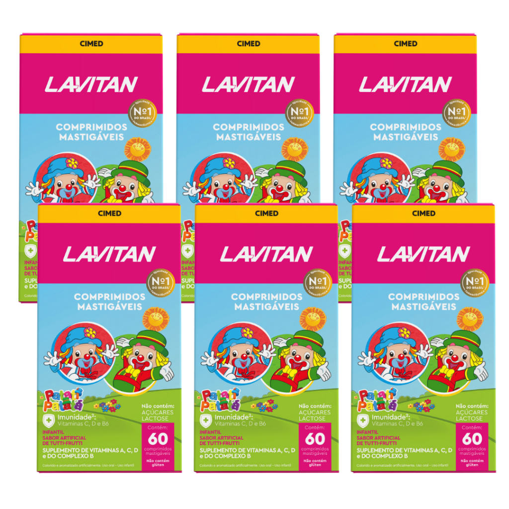 Kit com 6 Lavitan Patati Patata Vitamina Infantil Sabor Tutti Frutti Cimed c/60 Comprimidos