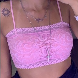 Top Faixa Rendado com Bojo Topper com Forro Regata Nadador Cropped Feminino Blusa Renda Pilates Caminhada