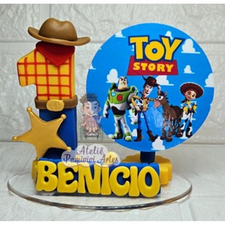 vela de aniversário toy story topo de bolo cenário biscuit 1,2,3
