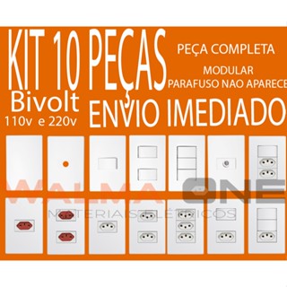 KIT 10 Tomadas 10A 20A SIMPLES BRANCA MODULAR COMPLETA COM PLACA E PARAFUSO BRANCA 4X2 BIVOLT