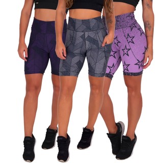 KIT 3 Bermudas Fitness com Bolso Degrade Short Leg em Oferta na Shopee