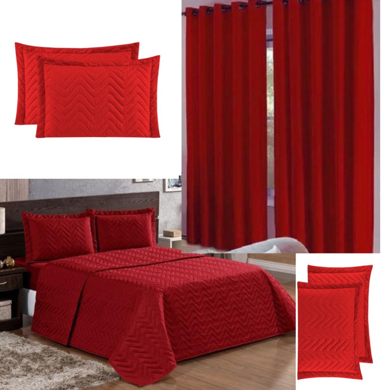 Kit 4 Peça - Cobre leito  + Cortina Roma 3 metros + 2 fronhas , Jogo de cama , Decoração de cama Kit Completo presente