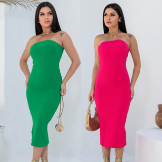 Tomara Que Caia Vestido Tubinho Midi Lançamento 2024 Luxo Verão Natal Ano Novo Réveillon Moda Gringa Festa Vermelho Branco Nude Verde Azul Royal Rosa Pink Laranja Vestidinho Preto Blogueira Blogueirinha Justo Estiloso Elegante Chic Alonga Silhueta