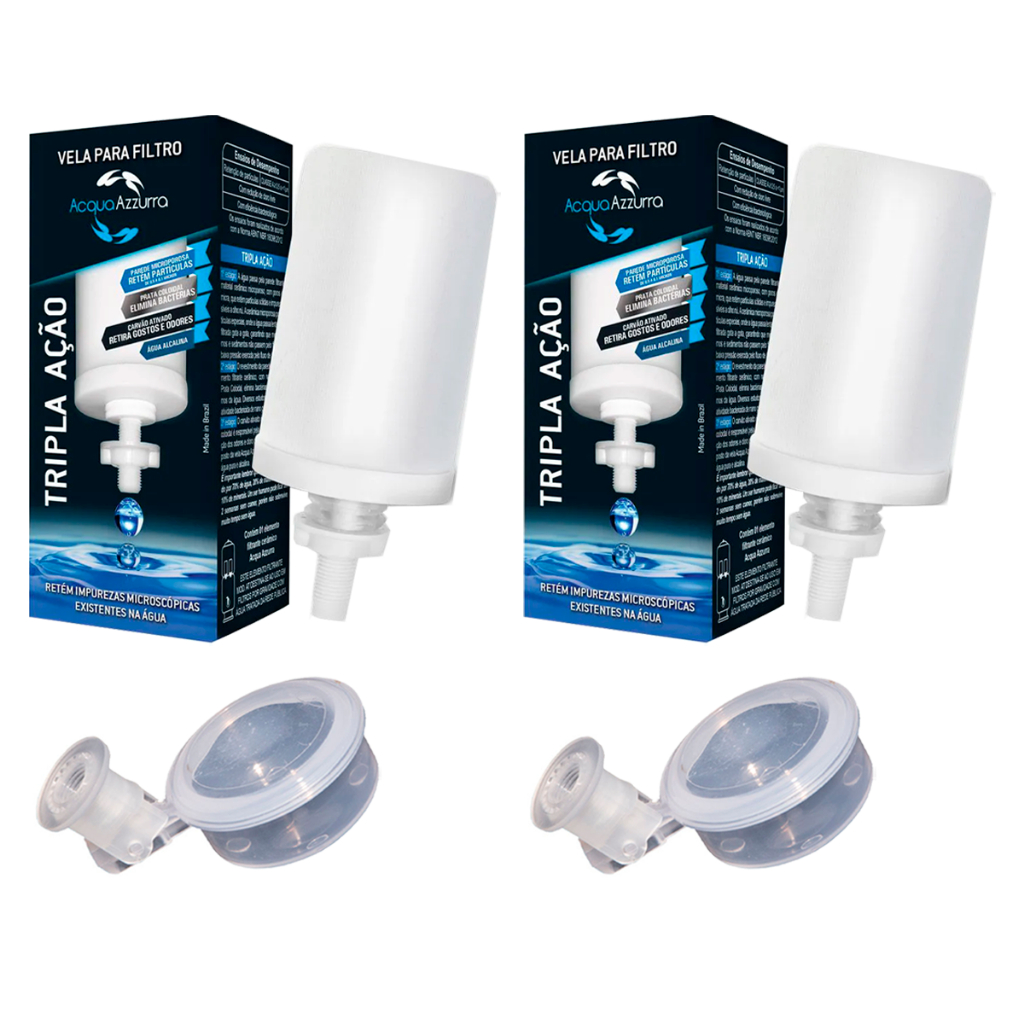 Kit 02 Vela Para Filtro Barro Alcalina Tripla Ação Acqua Azzurra + 02 Boia Dosadora