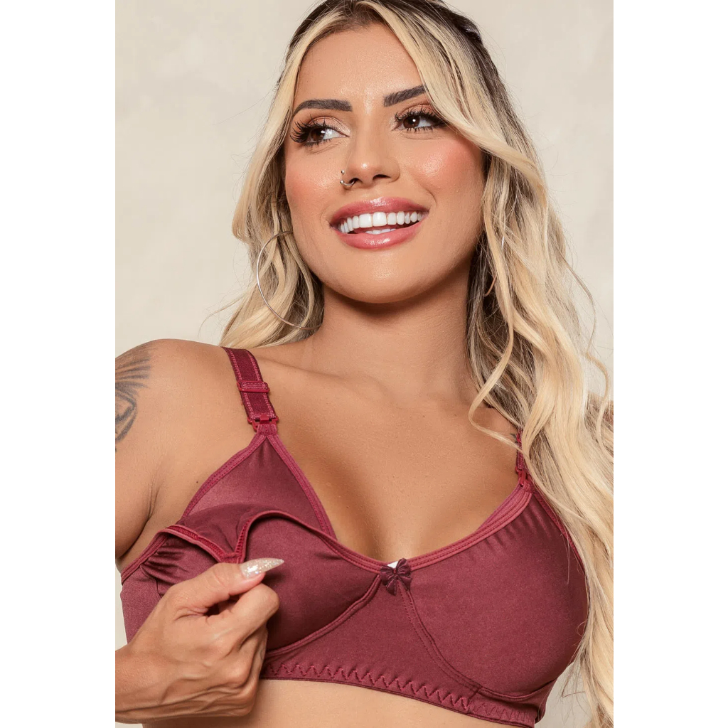 Sutiã Amamentação Reforçado Clik Abertura Sem Bojo Lingerie Gestante Grávida Soutien Pós Parto Maternidade Confortável
