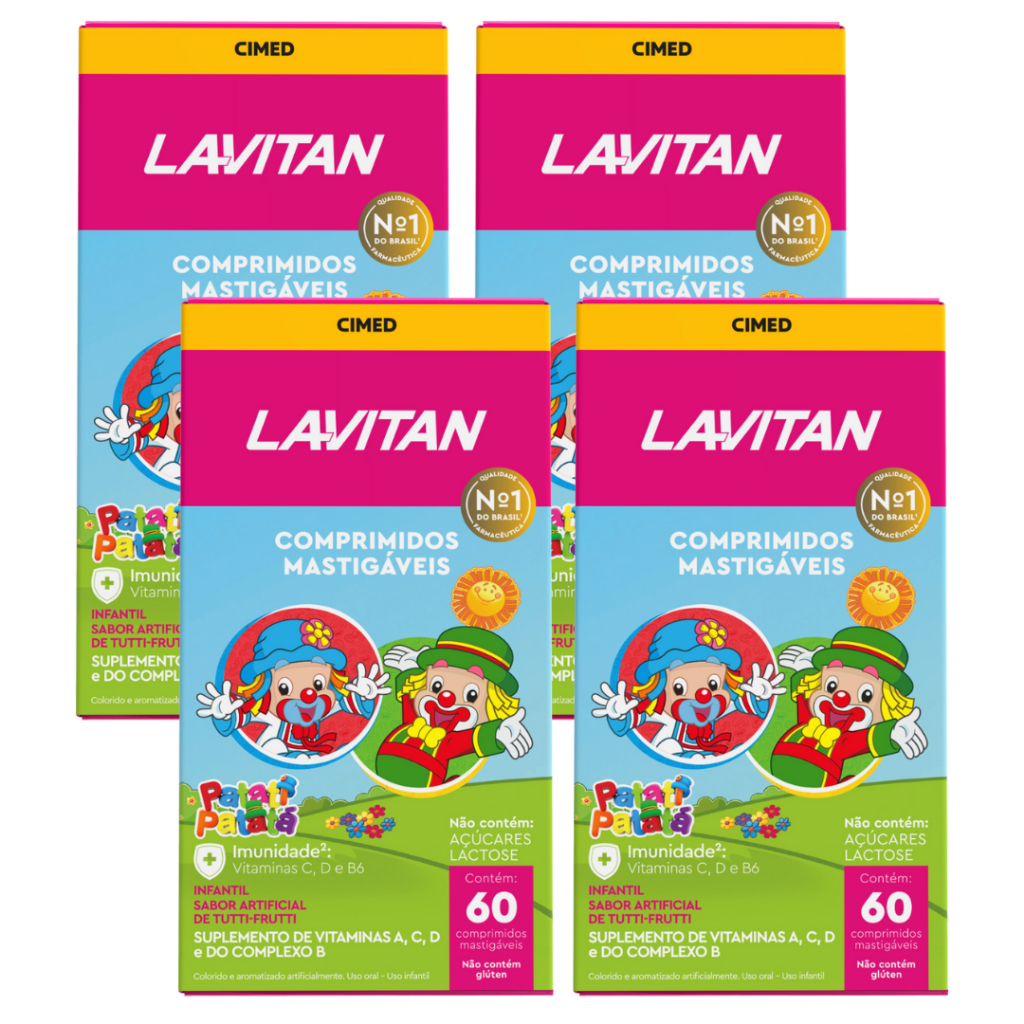 Kit com 4 Lavitan Patati Patata Vitamina Infantil Sabor Tutti Frutti Cimed c/60 Comprimidos