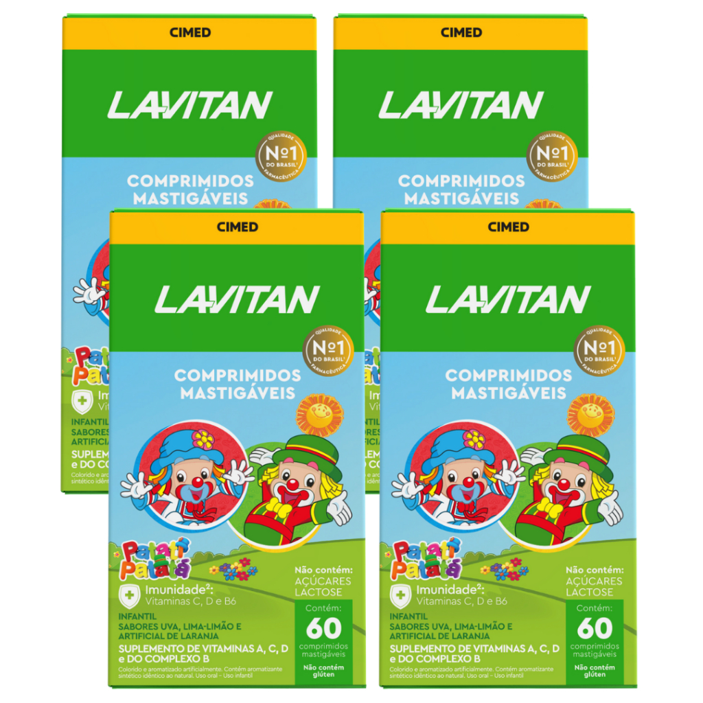 Kit com 4 Lavitan Kids Vitamina Infantil Imunidade Patati Patata Mix De Sabores Cimed 60 CPR Mastigaveis