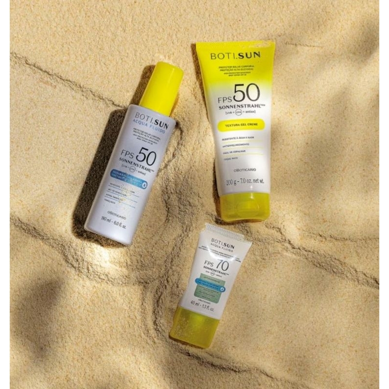 Protetores Solares BOTI.SUN linha com protetores faciais e corporais de O Boticário