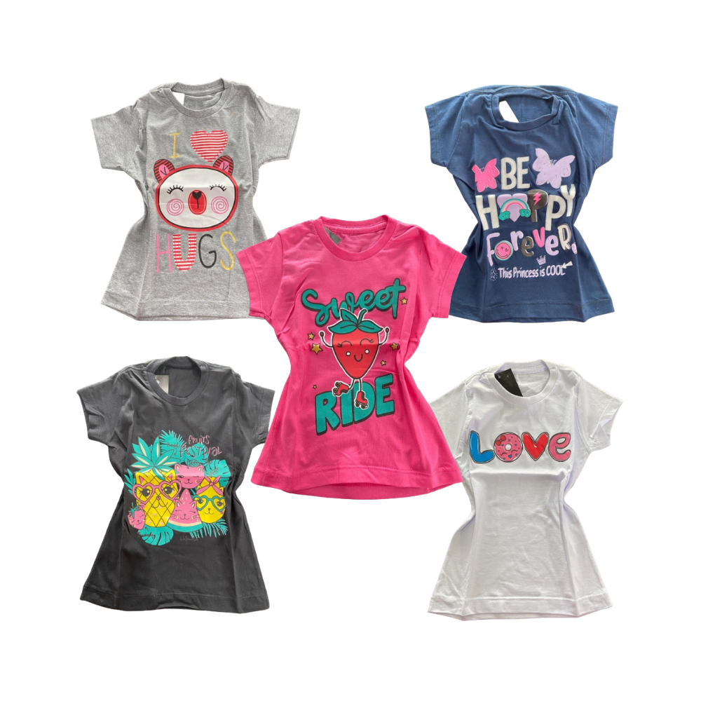 Blusinha Blusa Baby Look Infantil Menina Manga Curta Verão