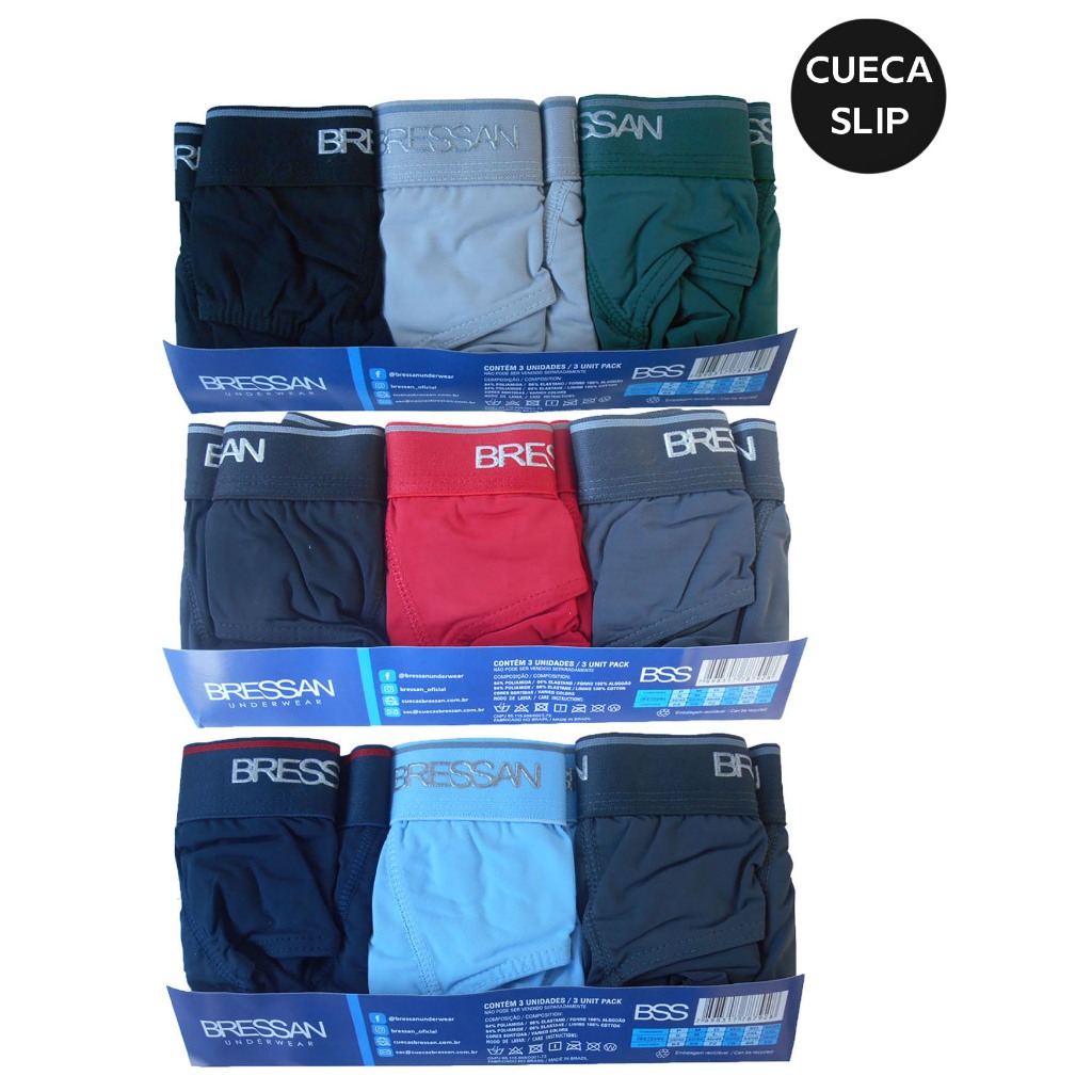 Cueca Slip Bressan em Microfibra kit com 9 Unidades em Oferta na Shopee