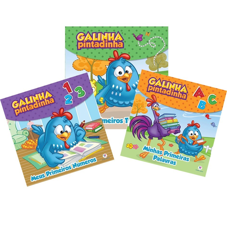Aprenda Com A Galinha Pintadinha - Primeiros Números, Traços E Palavras - 3 Livros Paradidáticos Para Crianças
