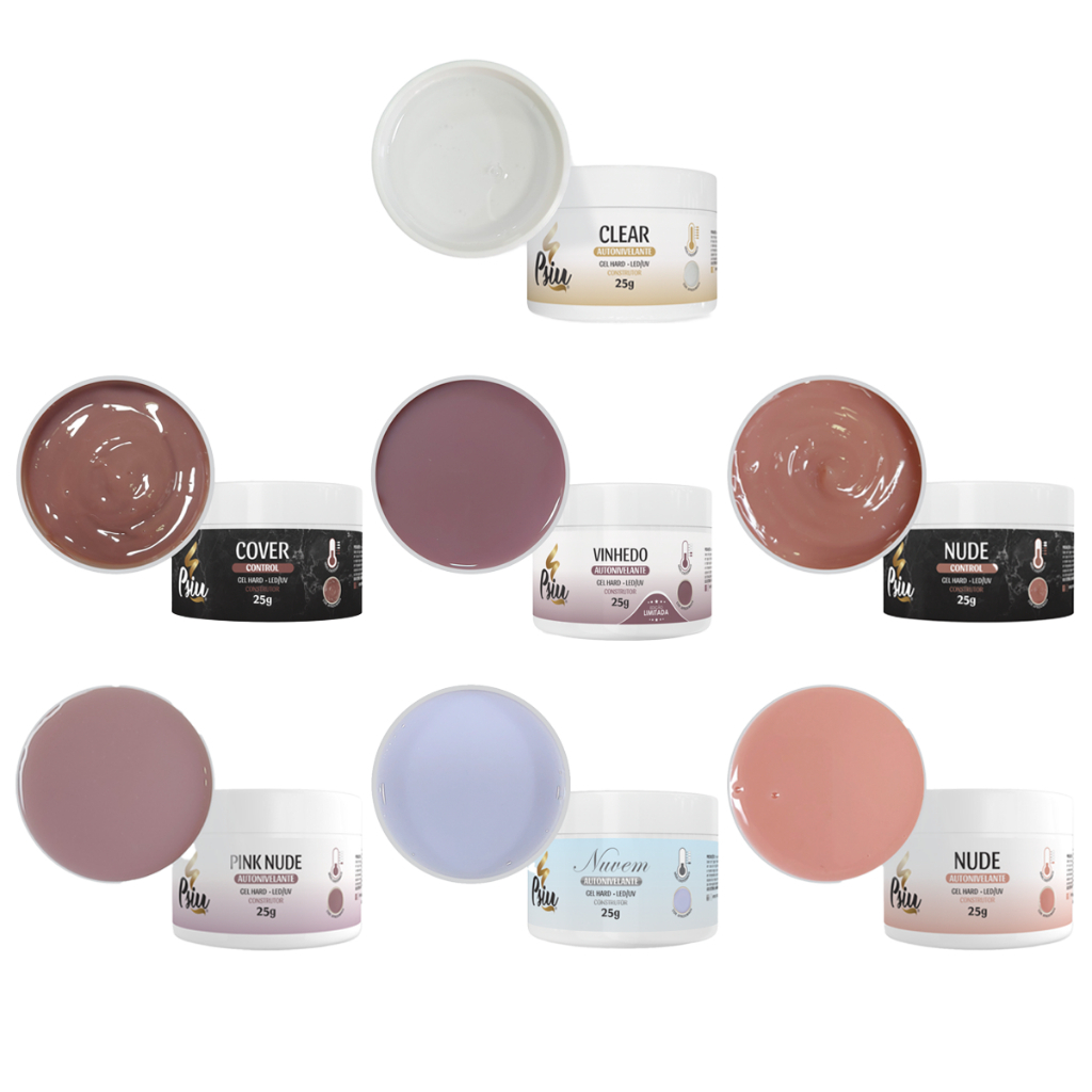Gel Alongamento de Unha PSIU 25g - Clear, Cover Control, Vinhedo, ,Pink Nude, Nuvem Hard,  Nails
