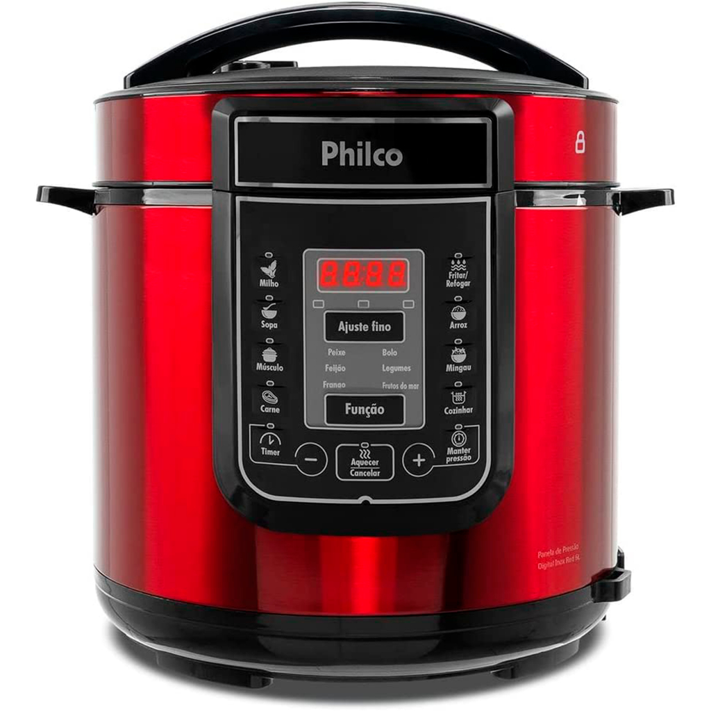 Panela De Pressão Elétrica Digital Philco 6l Inox Vermelha