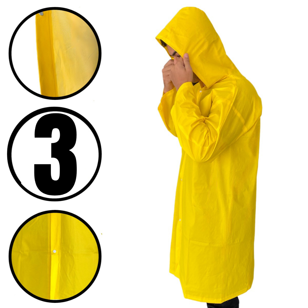 3 Unidades Capa Chuva Pvc Amarela Forrada Capuz Impermeável Reforçada Proteção Epi Obras Forrado Obra Moto Adulto Tamanho Reutilizável Resistente Protetora Conjunto Ciclista Segurança Passeio Festas Qualidade Amarelo Motoqueiro Botão Unissex