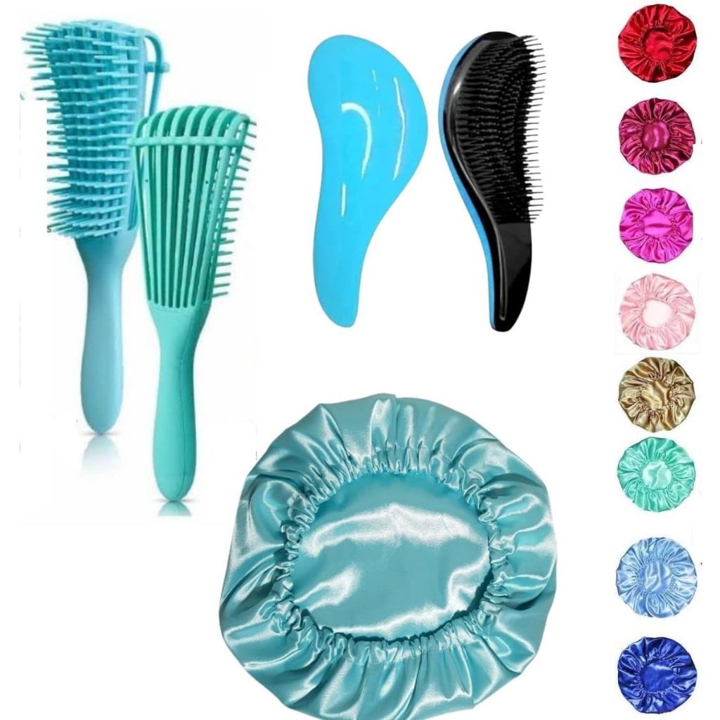 Kit Escova Polvo Touca de Cetim e Mini Escova Para Todos os Tipos de Cabelo