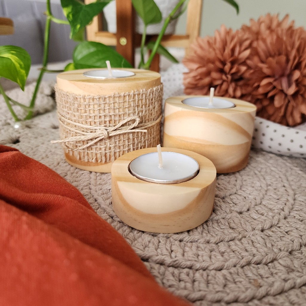 Trio de Velas Madeira Pinus