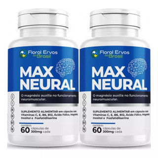 Kit 2 Max Neural 120 Cap 500mg Magnésio Vitamina C E B6 B9 B12 Inositol Floral Ervas