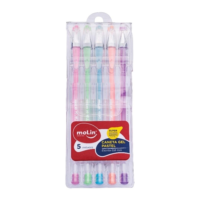 Caneta Esferográfica Gel 0.8mm Tom Pastel Molin Kit com 5 UN / Papelaria / Material Escolar / Papelaria Fofa